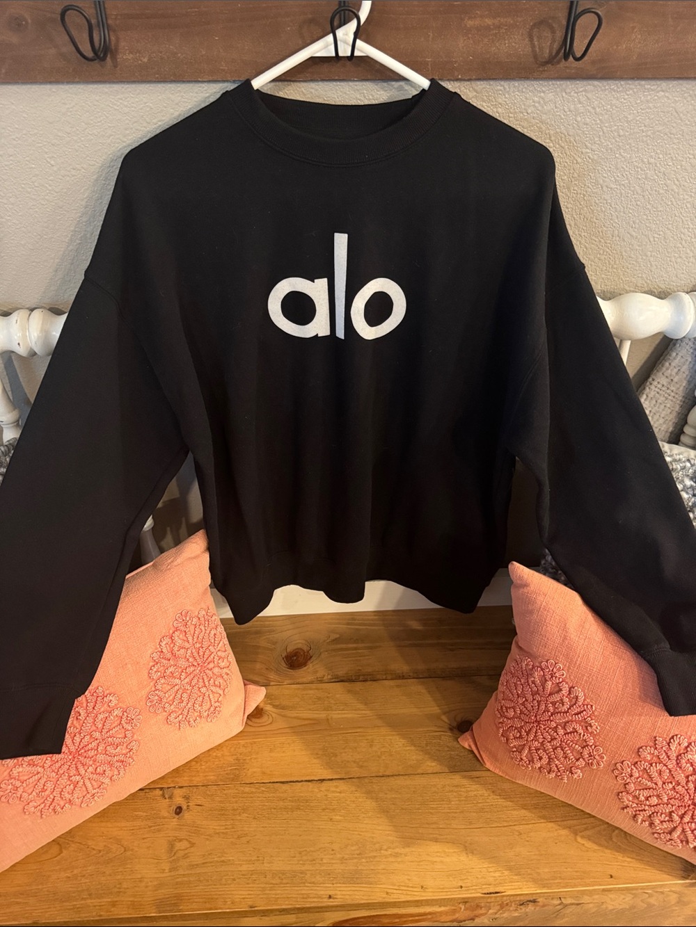 ALO Yoga Black Crewneck Sweatshirt with White Logo